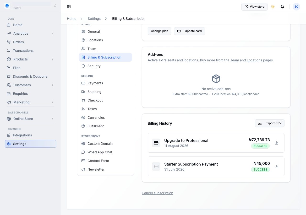 Billing History with two payments