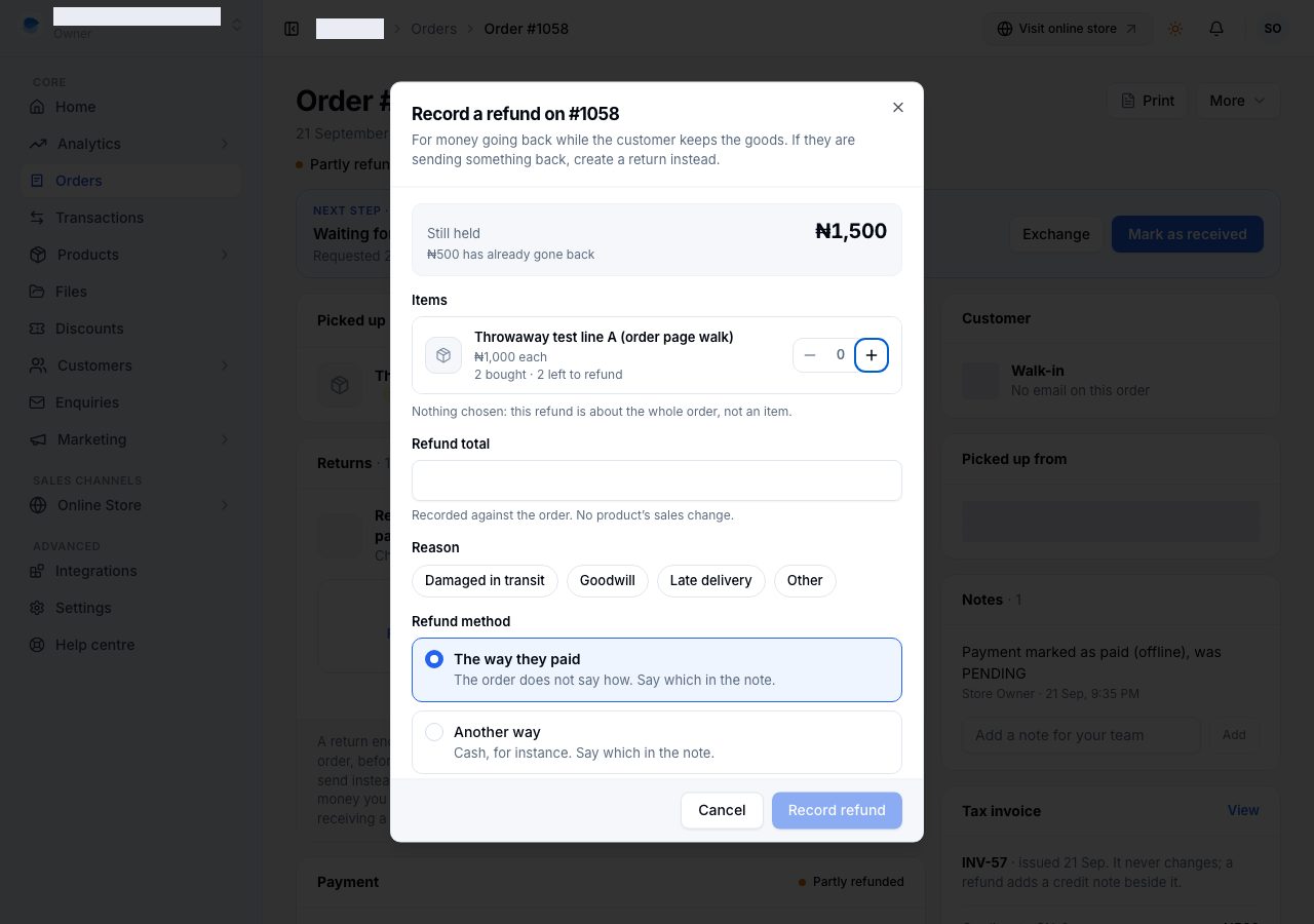 Recording a refund: what is still held, what the refund is for, and how it is going back