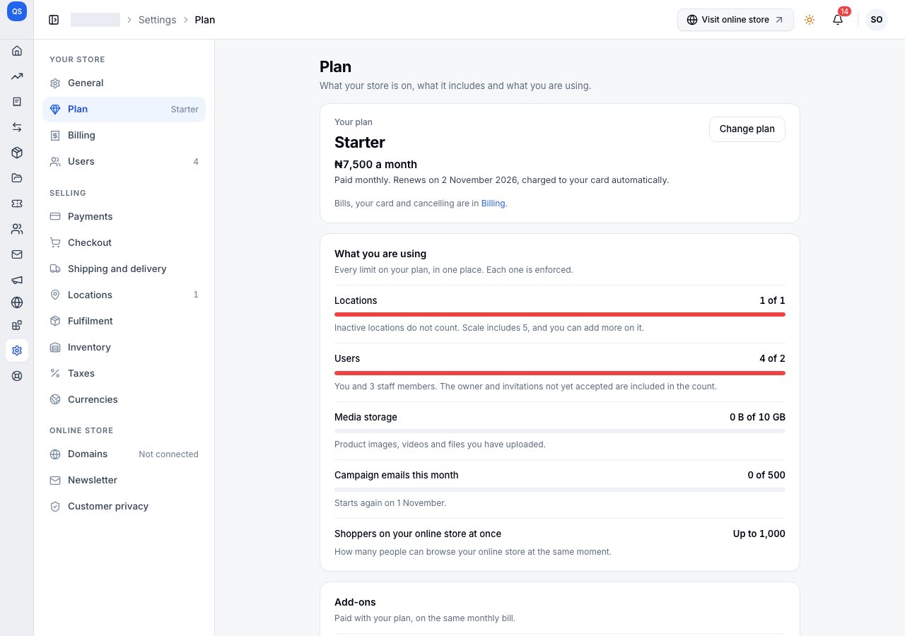 Settings, Plan, with Change plan