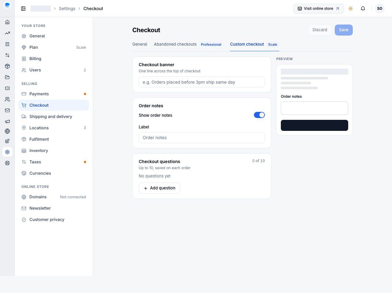 Custom checkout