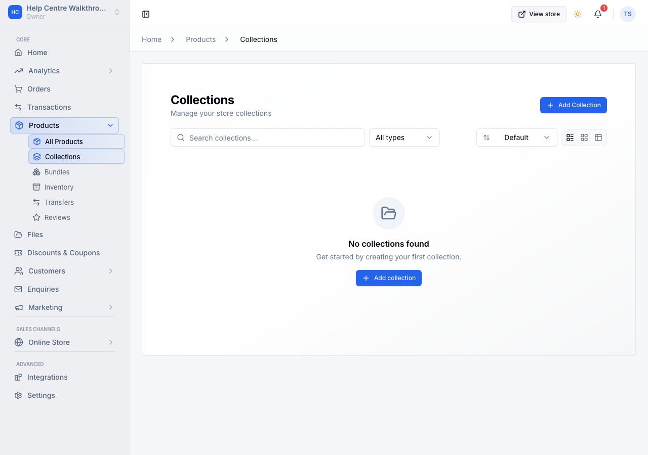 The Collections page