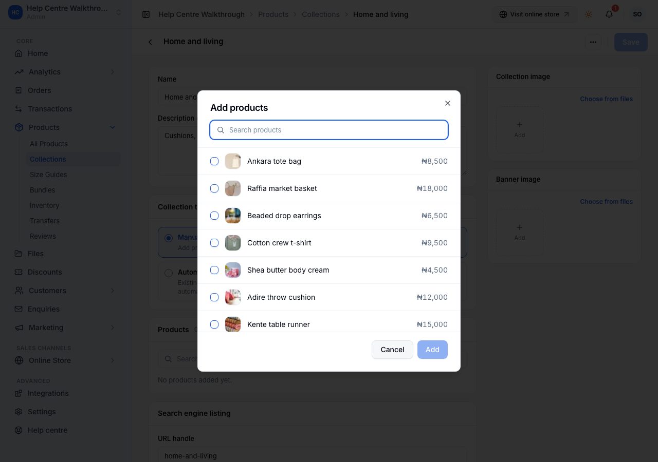 Adding products through Browse