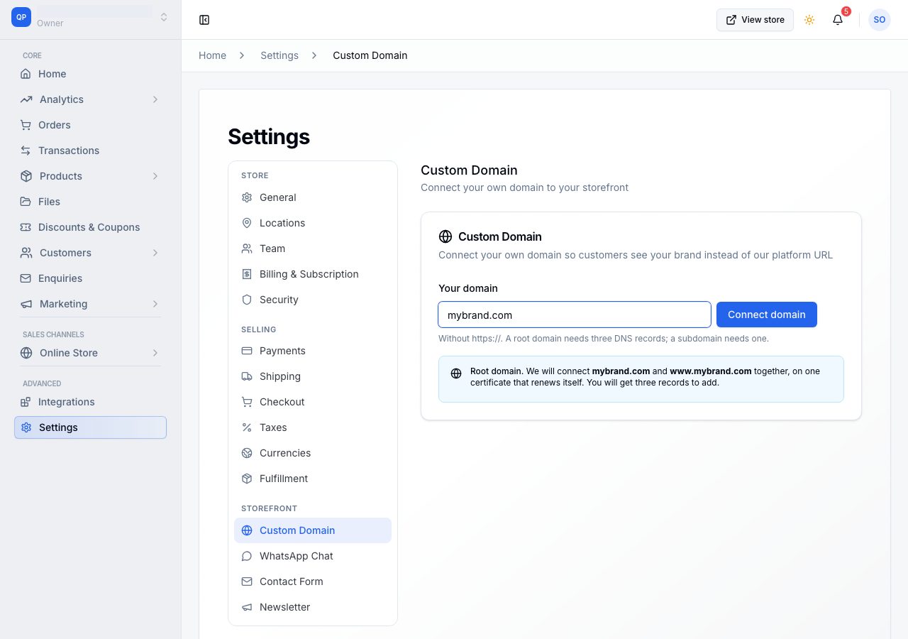 Typing a root domain: we will connect the root and www together, on one certificate, and you will get three records