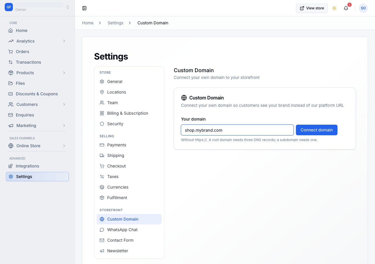 Typing a subdomain into Your domain