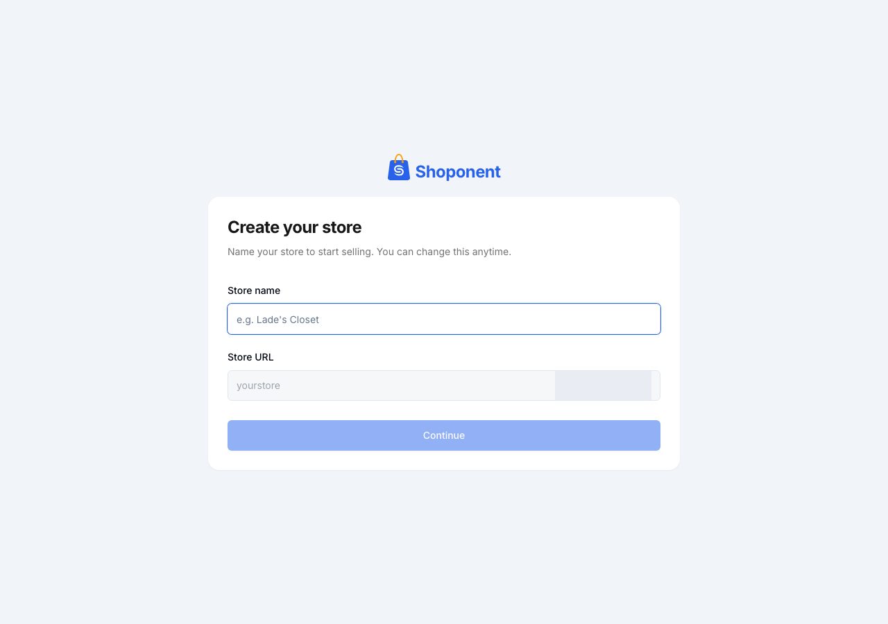 Create your store: Store name and Store URL