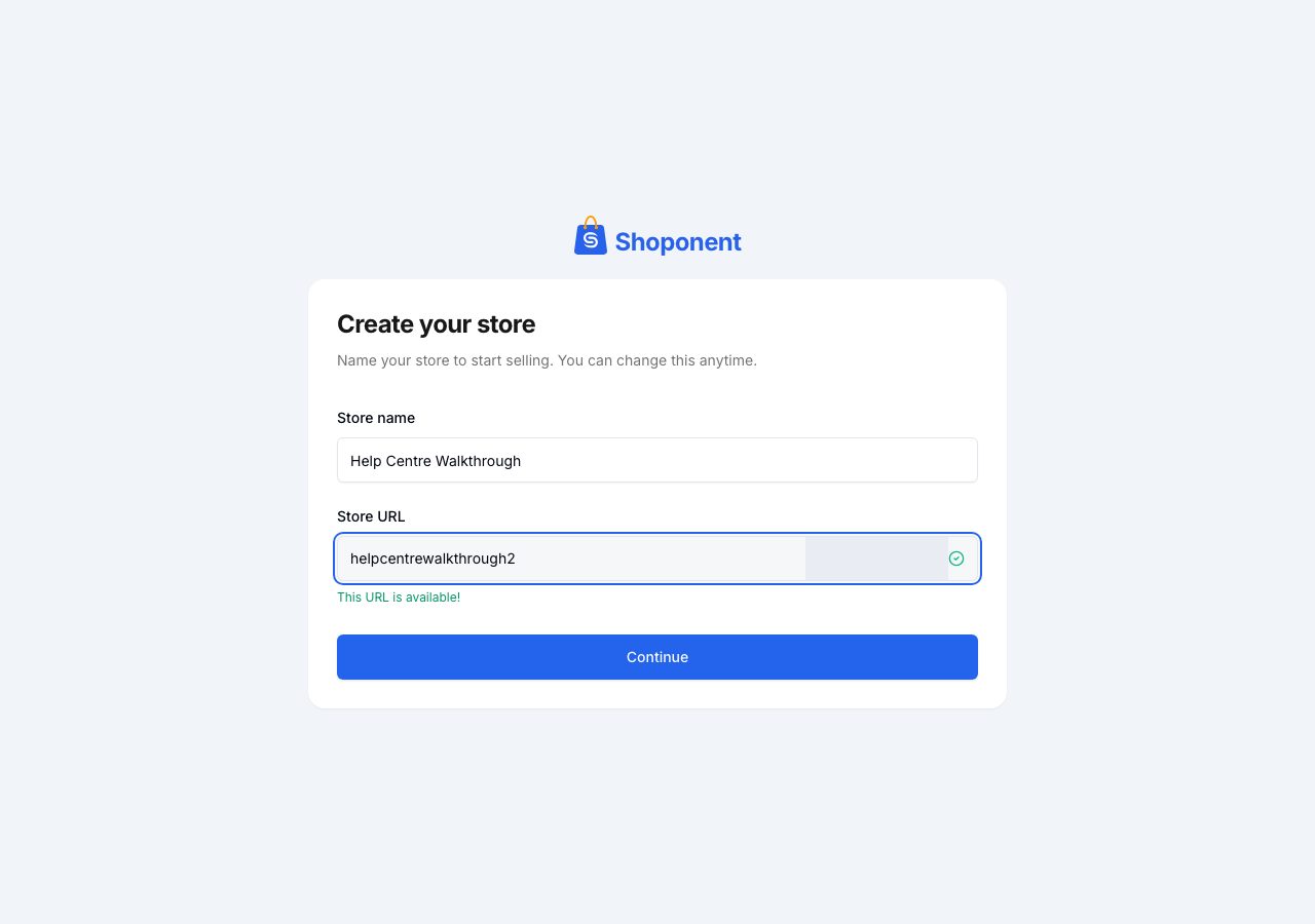 The name filled in and the Store URL showing This URL is available