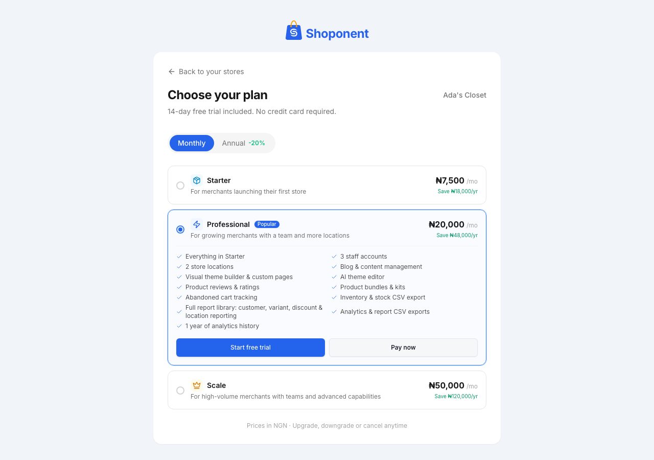The same page with Monthly selected