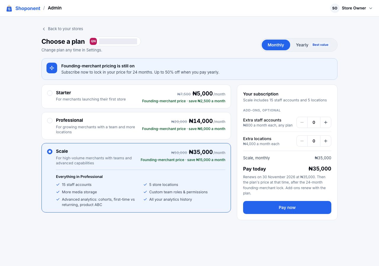 The same page with monthly prices