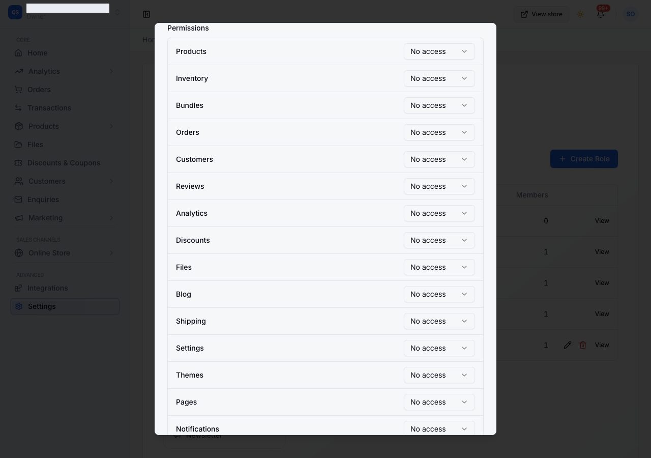 Picking permissions area by area