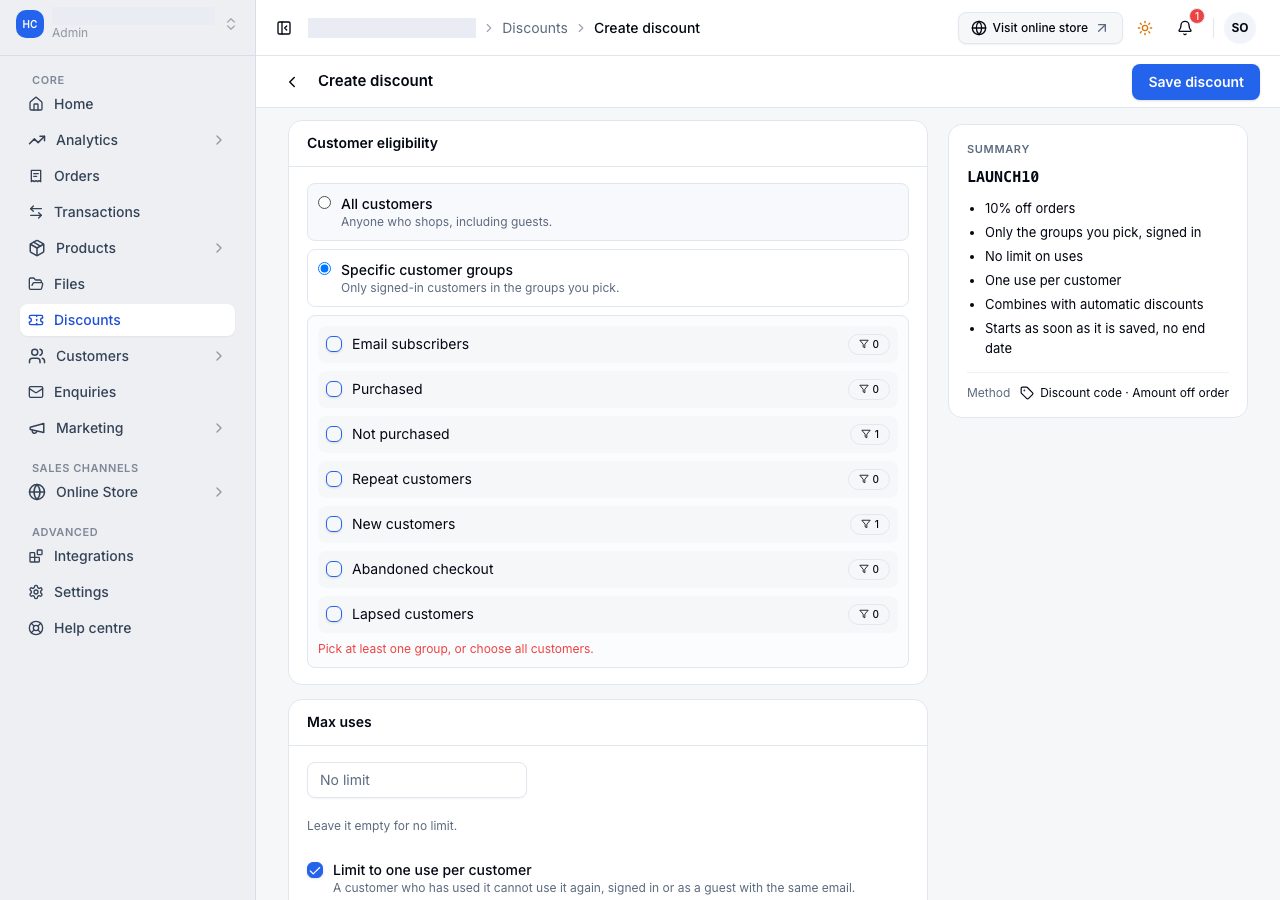 Who can use it: all customers or specific customer groups