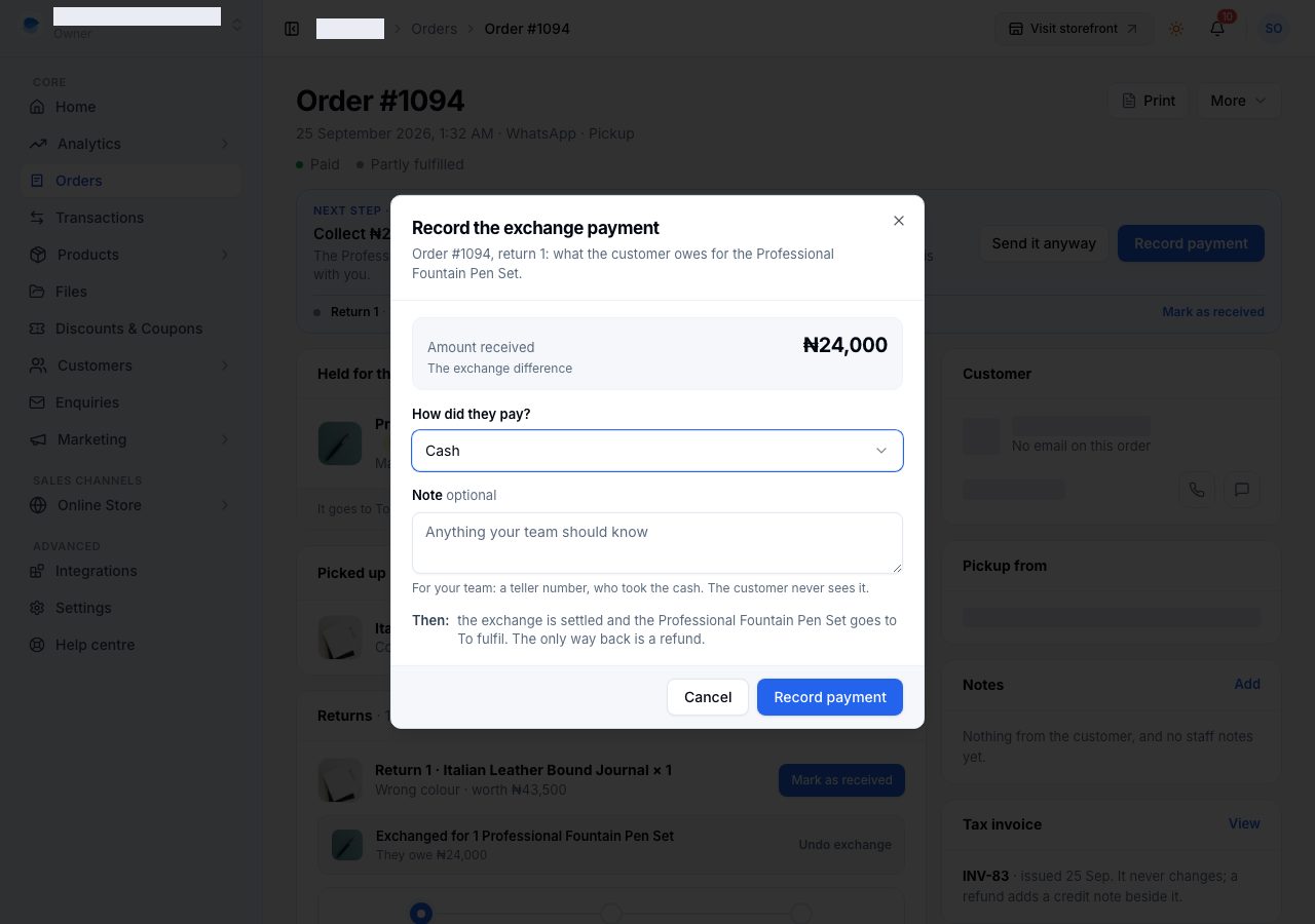 Recording the exchange payment
