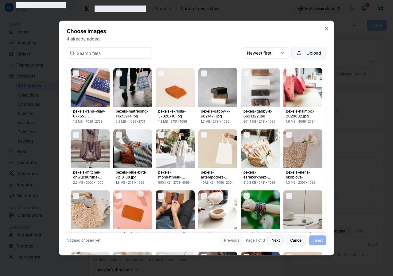 Choosing an image for a product from the library