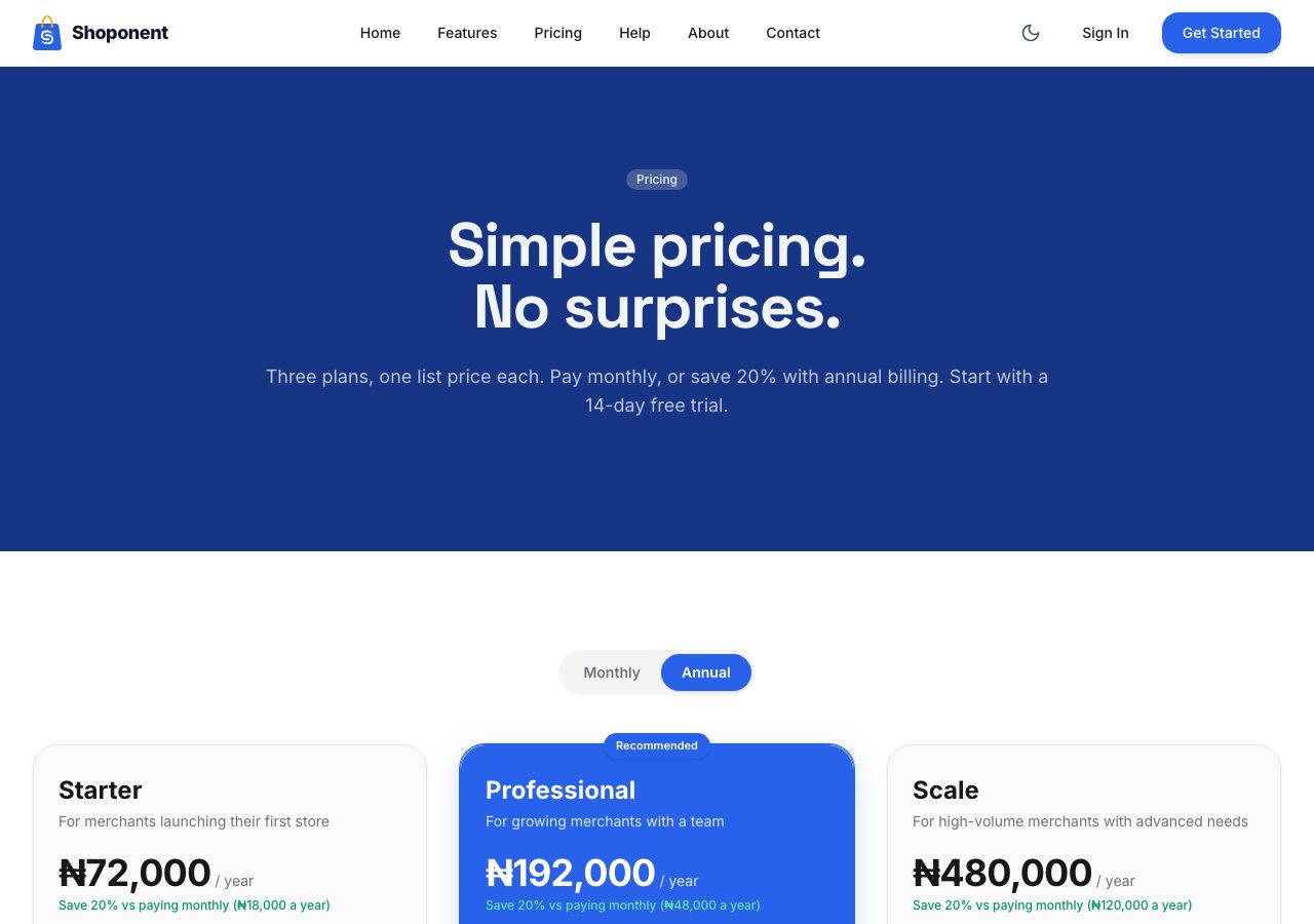 The pricing page