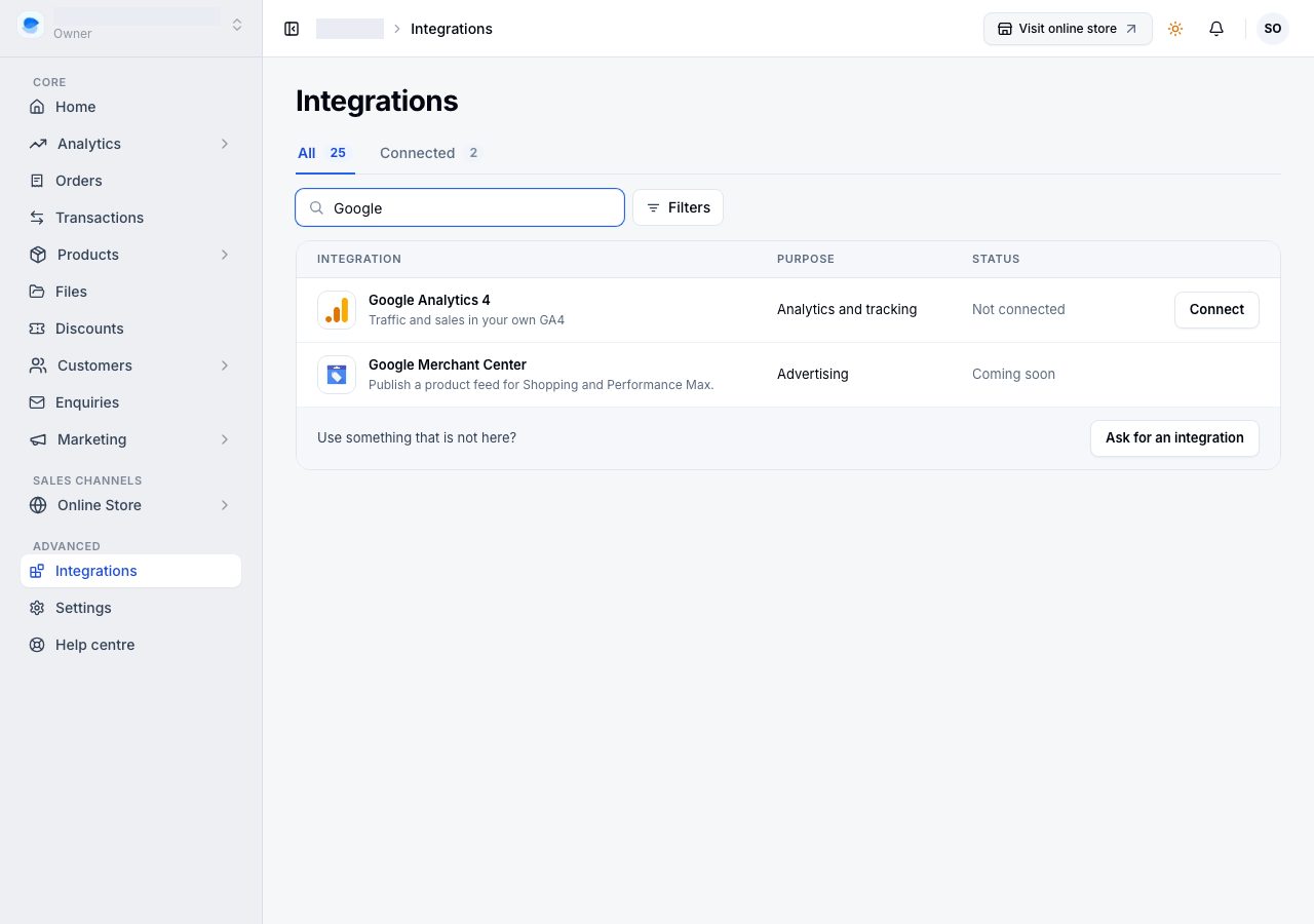 Google Analytics in Integrations