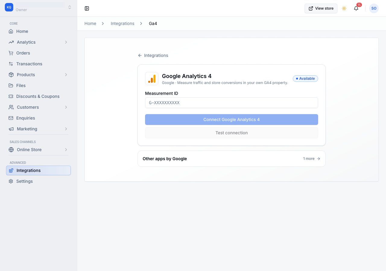 The Google Analytics 4 setup page, with the Measurement ID box empty