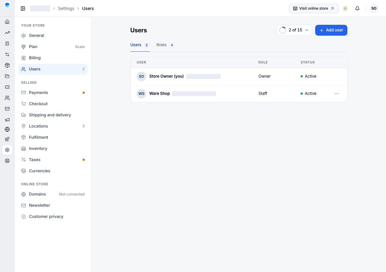 Settings, Users
