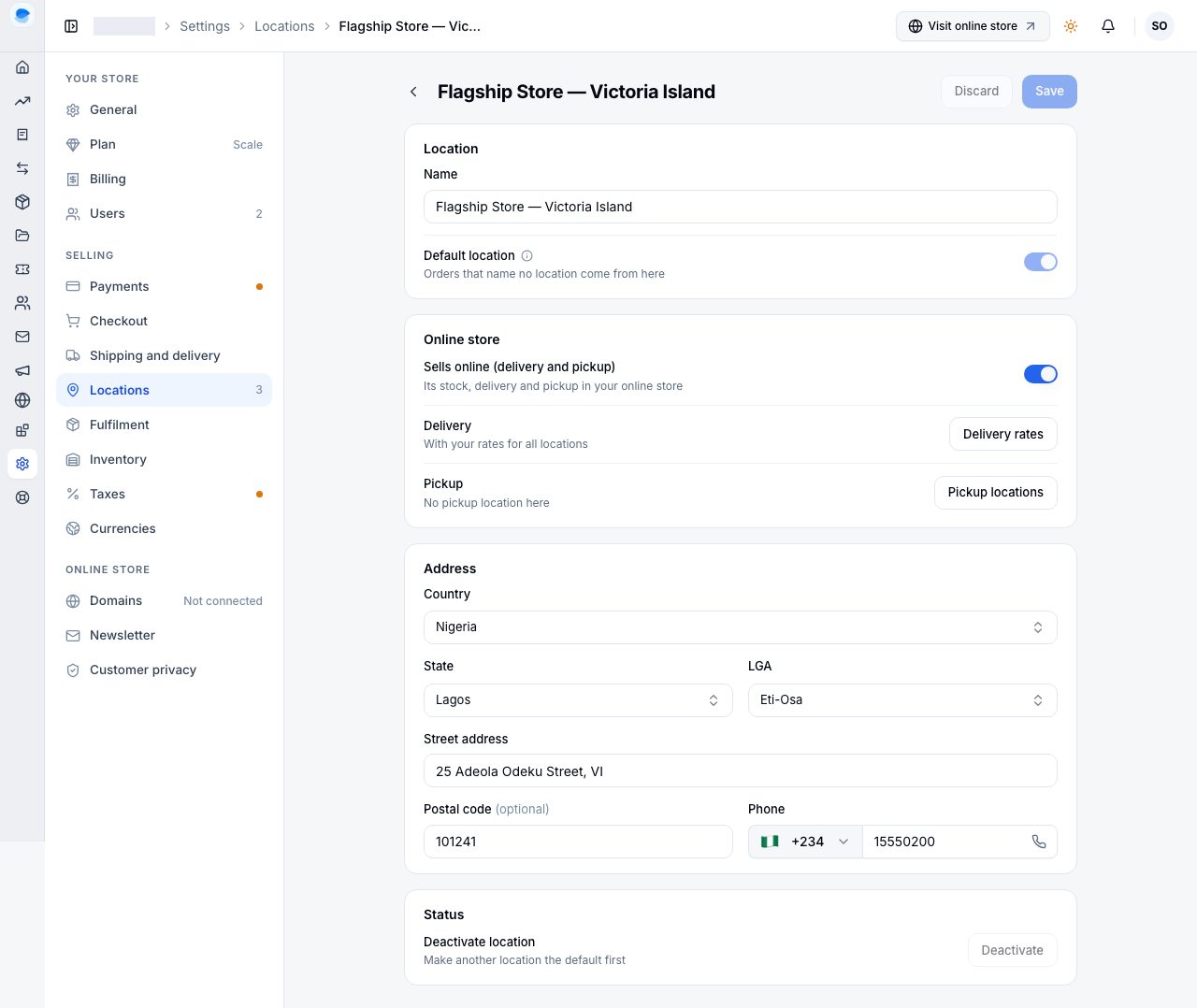 A location's page