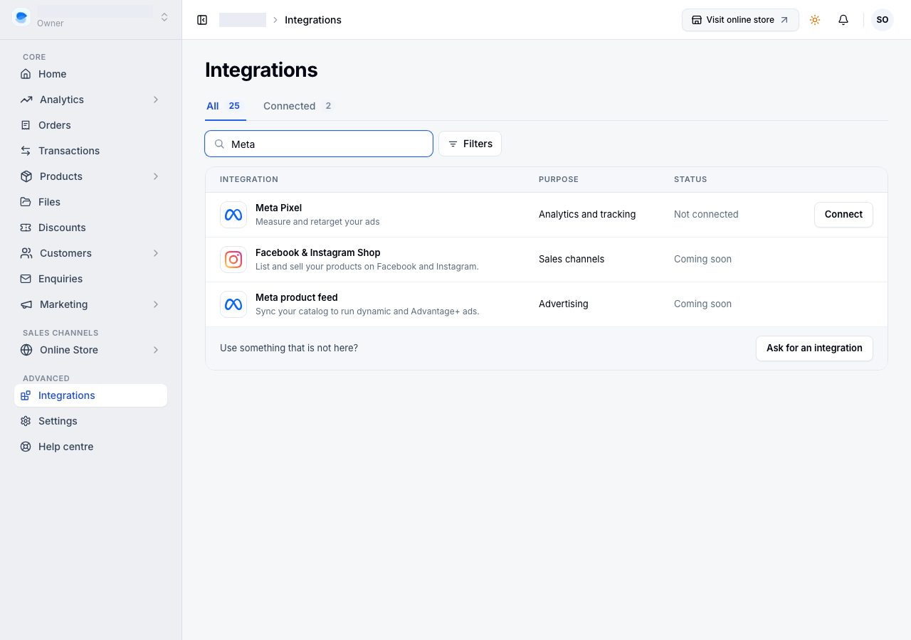 Meta Pixel in Integrations