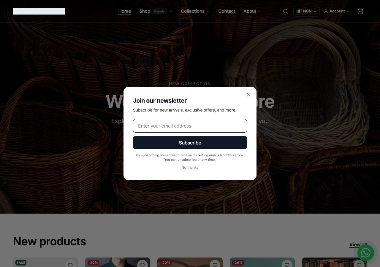 The signup popup on an online store