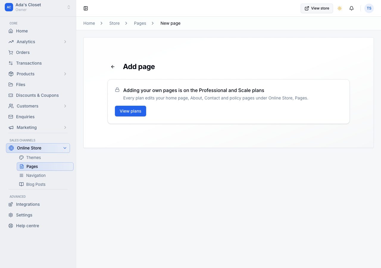Add page on Starter, naming the Professional and Scale plans