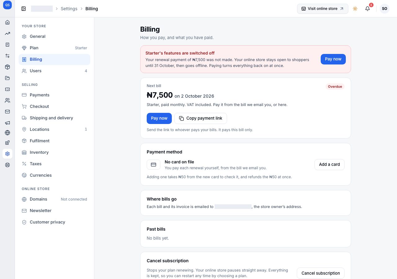 Pay now on Billing, with the bill overdue