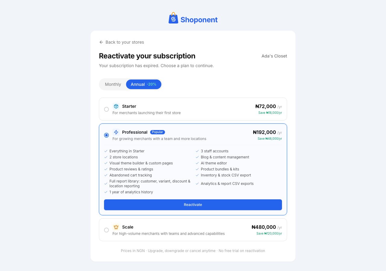 Reactivate your subscription