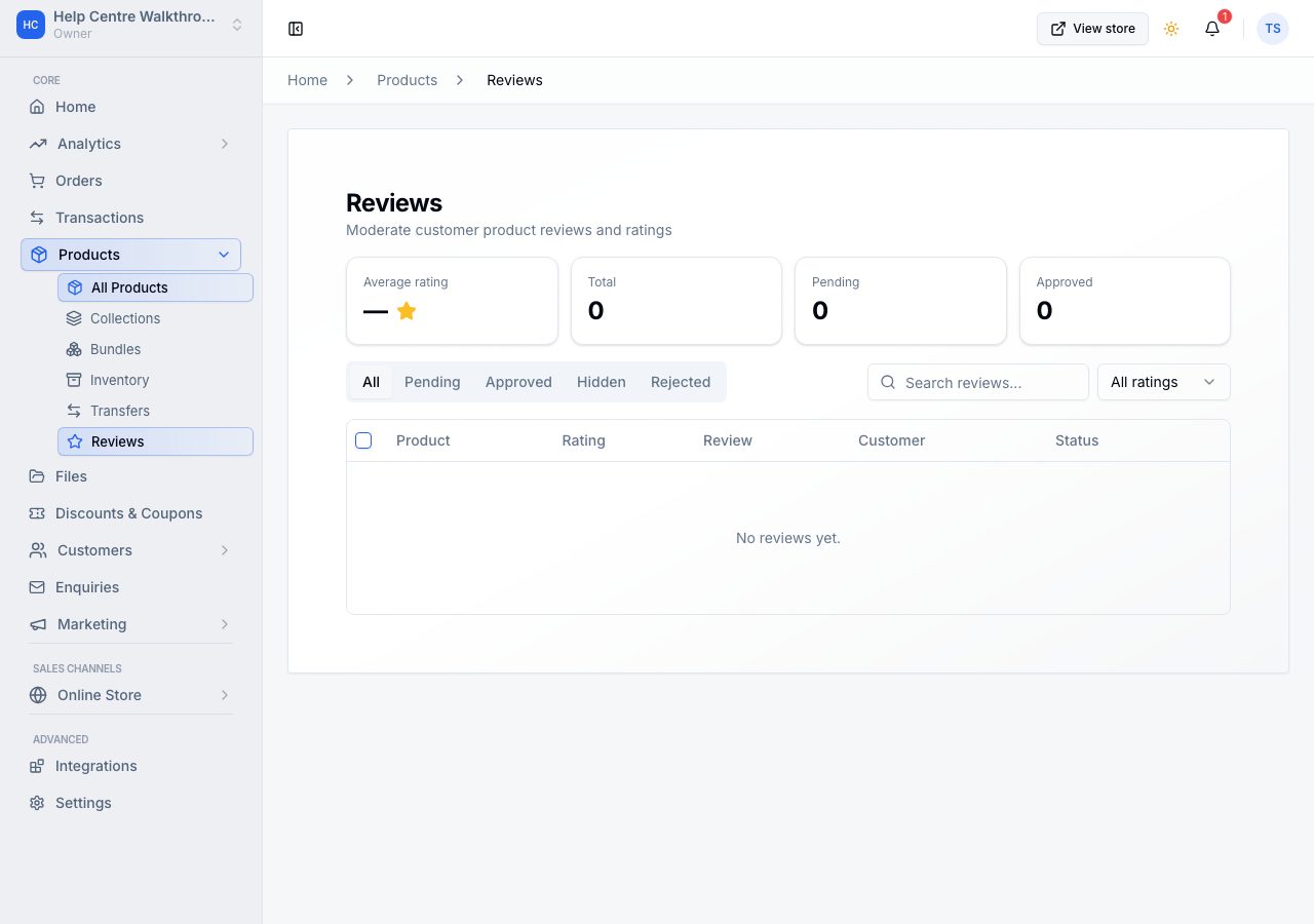 The Reviews page