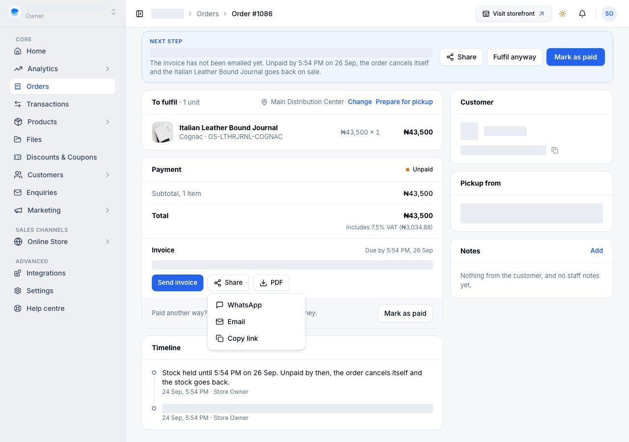 Share on a laptop: WhatsApp, Email or Copy link