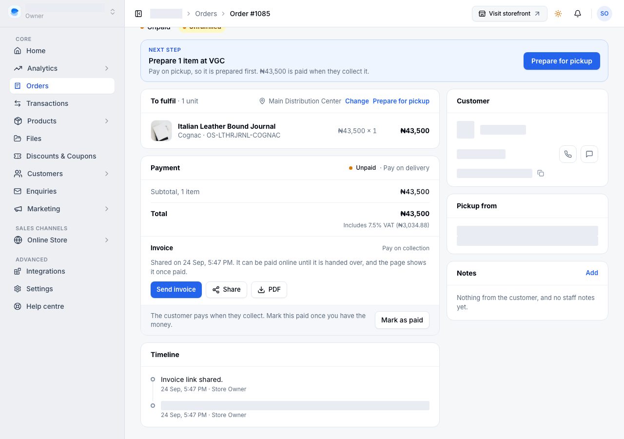 A pay on delivery order's invoice, once shared