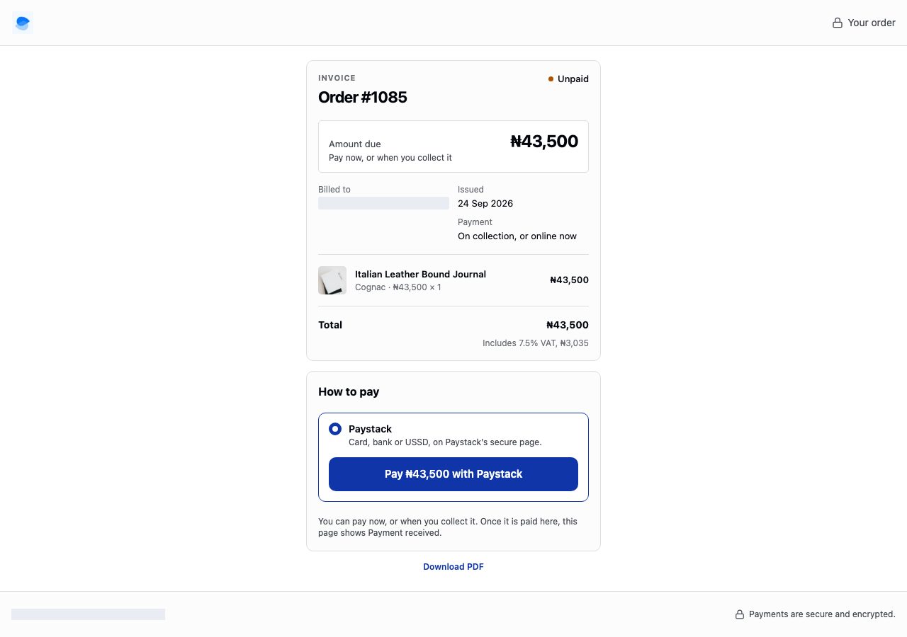 What the link opens for a pay on delivery order