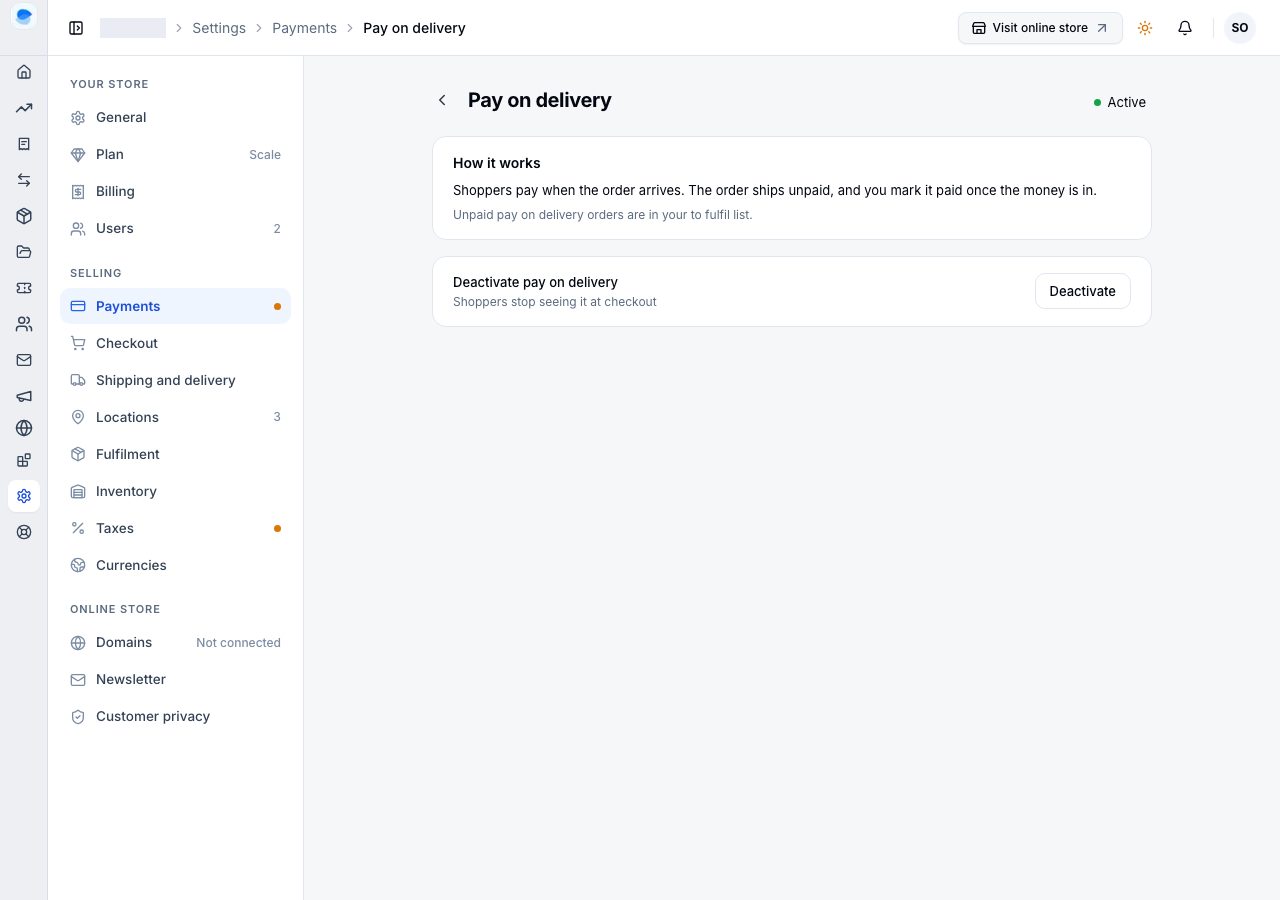 Pay on delivery's own page