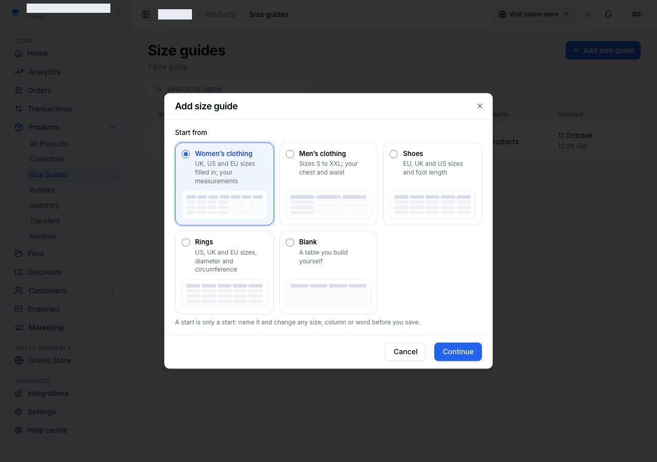 Add size guide: where to start