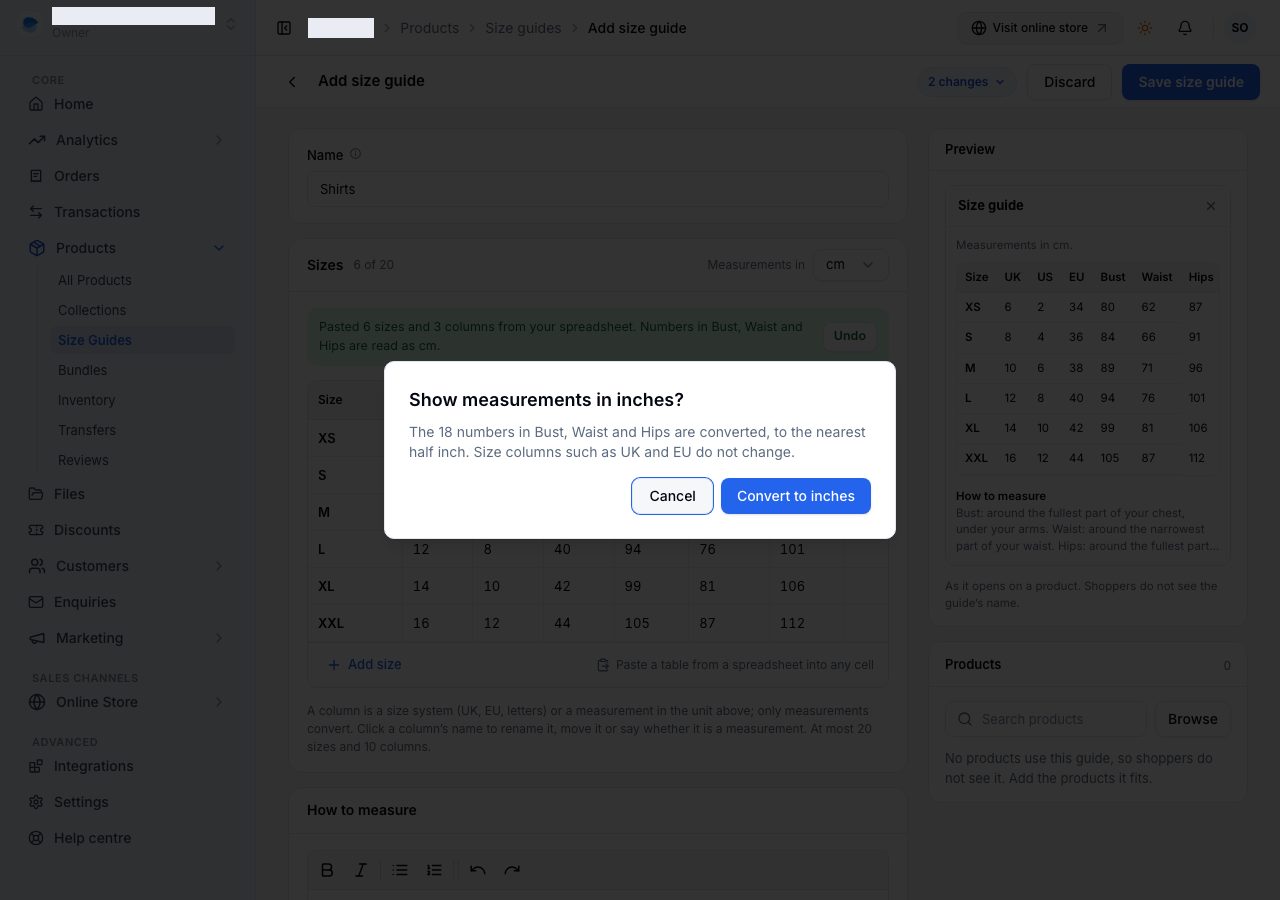 Switching to inches asks first