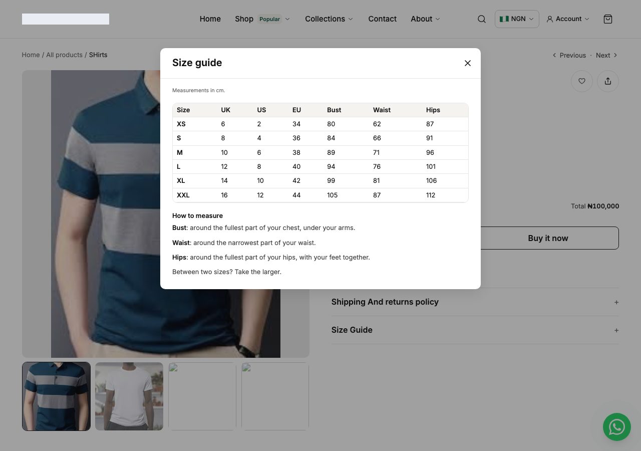 The guide over the product on the storefront