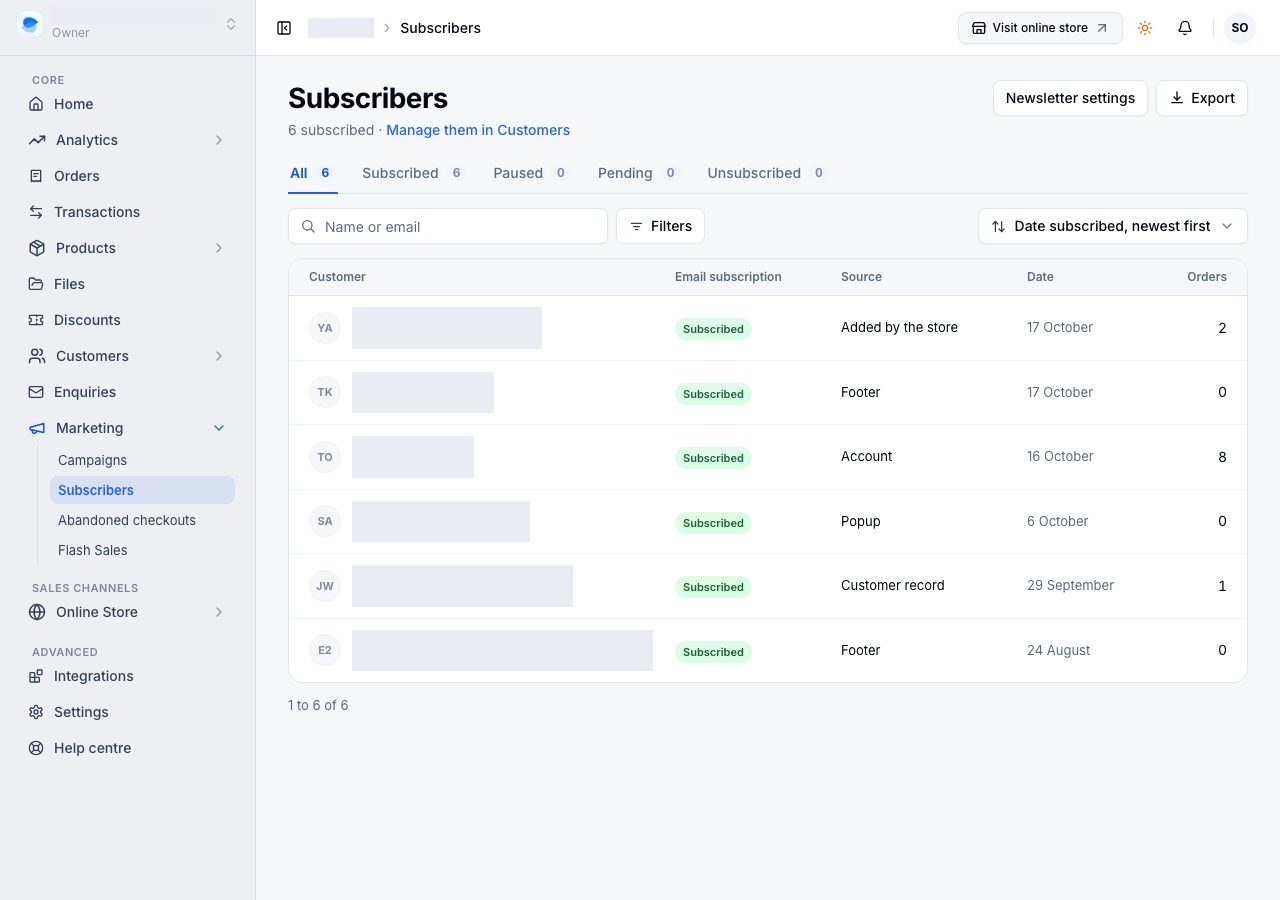 Marketing, Subscribers: each person's subscription, where they joined and when