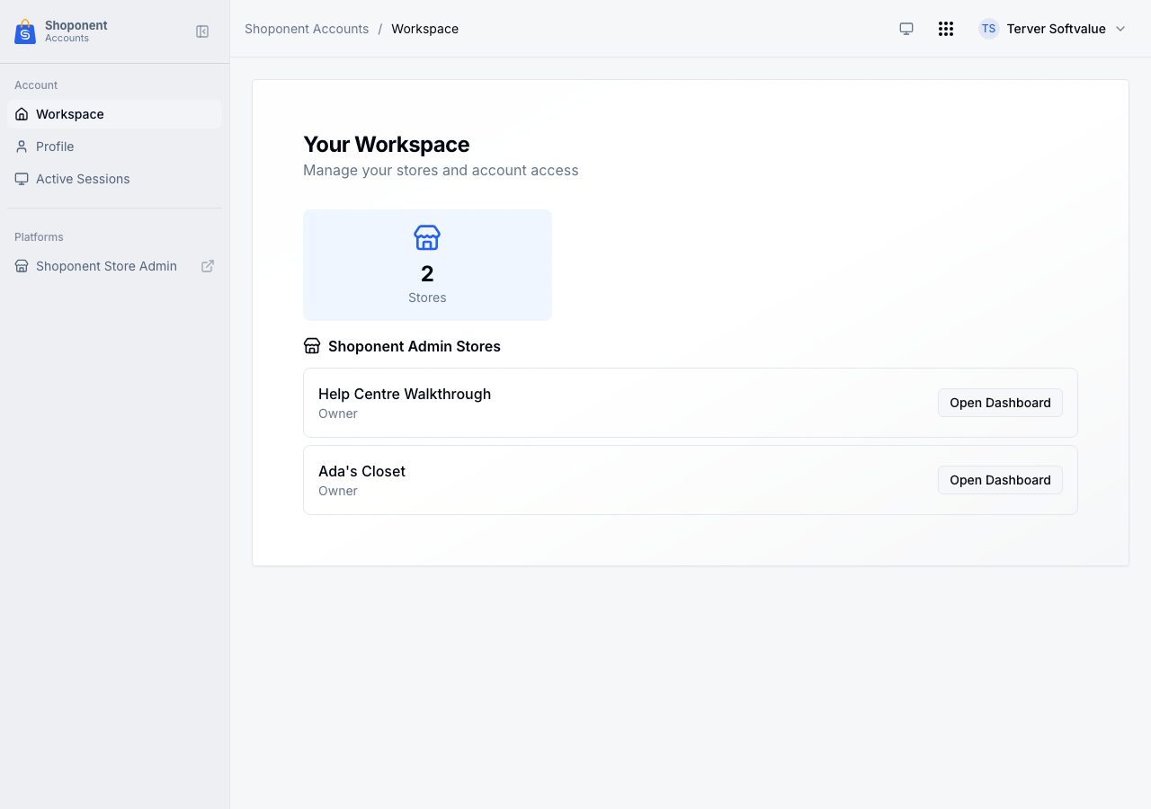 Your Workspace, listing your stores