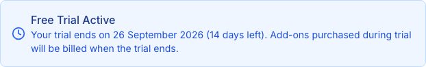 The trial notice, with the end date and days left