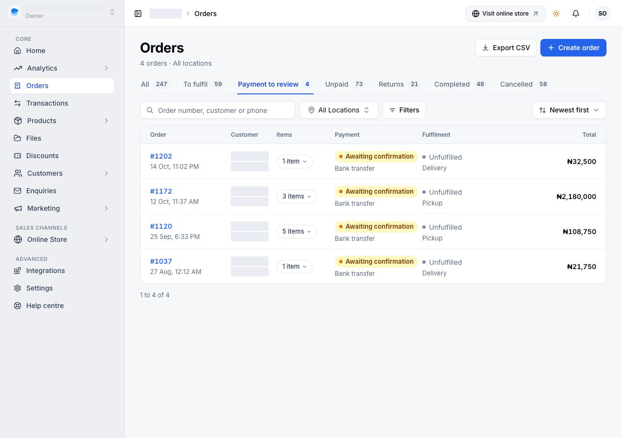 The Payment to review tab: one transfer waiting to be checked