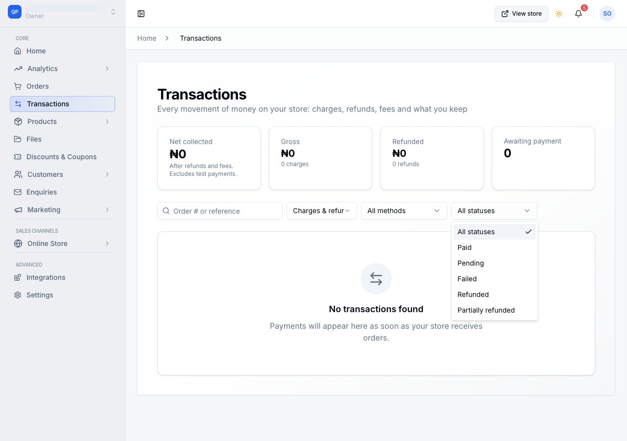The status filter, open