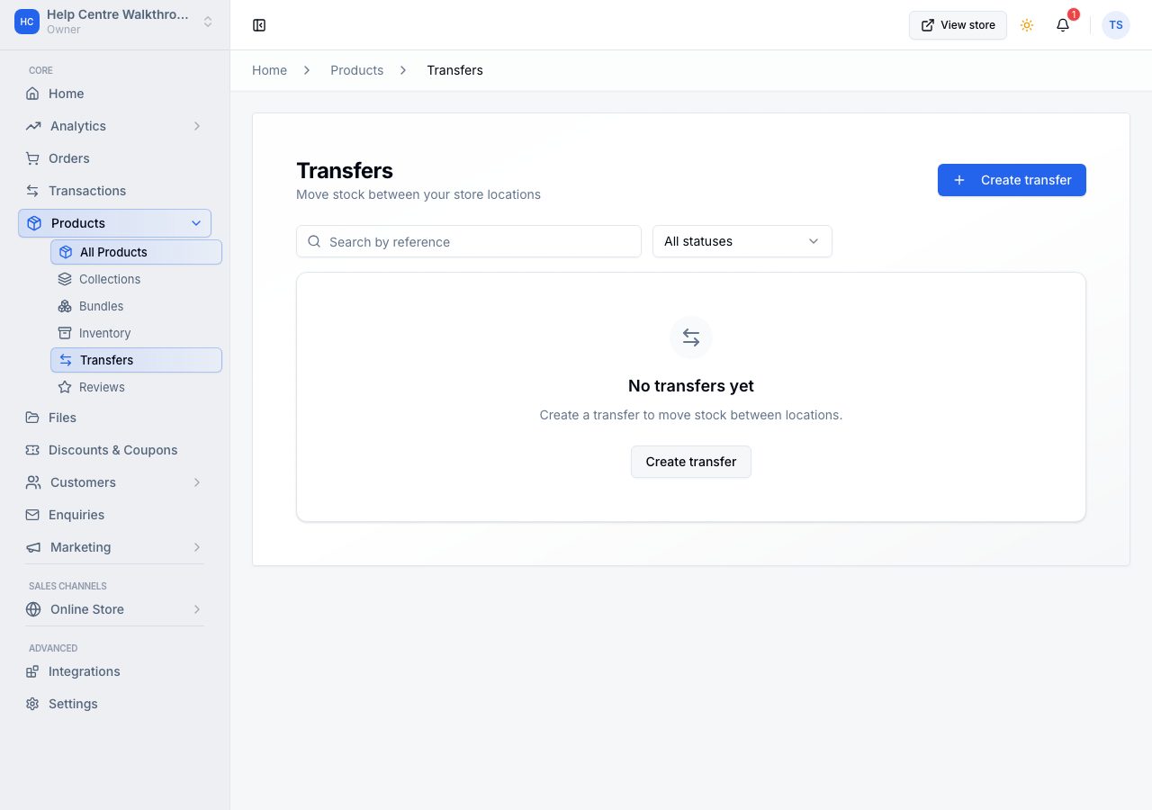The Transfers page