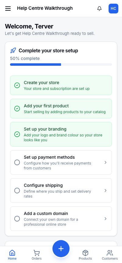 Home on a phone, with the checklist and the bottom bar