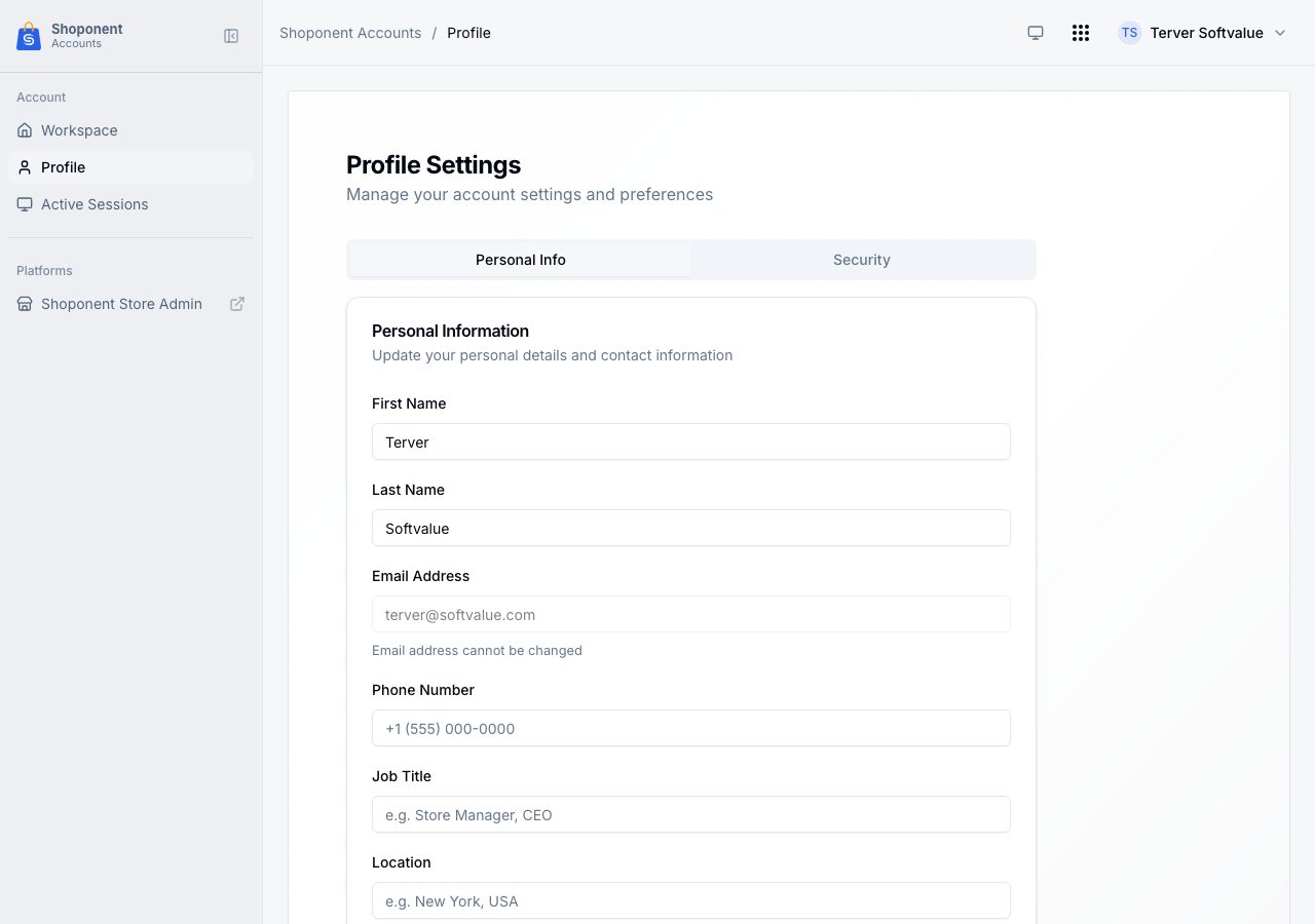 Profile Settings, Personal Info
