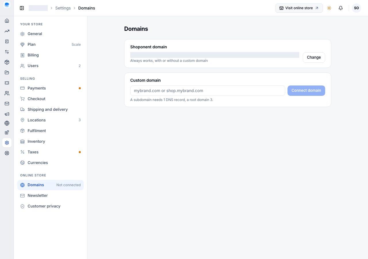 Settings, Domains