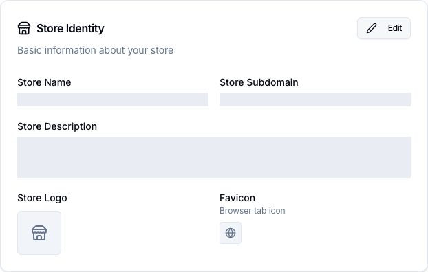 Store Identity, with the store name and the store subdomain